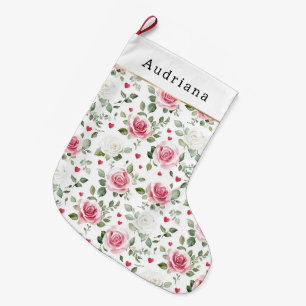 Mooie Witte Roze Harten Rozen Bloemrijke Kerst Grote Kerstsok