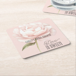 Mooie Witte Roze Roos Bloem Bruiloft Feest Vierkante Kartonnen Onderzetter