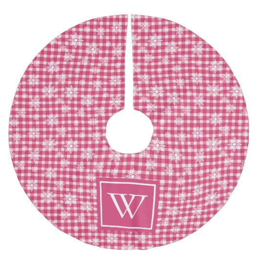 Mooie Witte Sneeuwvlokken Roze Buffalo Schotlandse Kerstboom Rok (Voorkant)