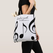 Mooie witte tassen tas met zwarte muzieknoten (Dichtbij)