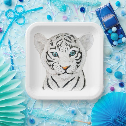 Mooie witte tijger met blauwe ogen papieren bordje (Feest)