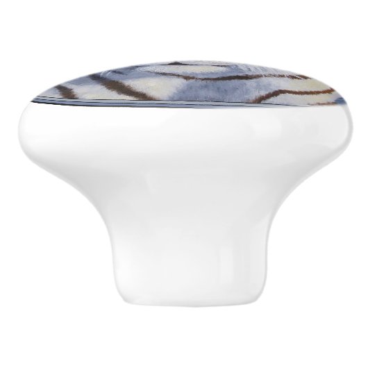 Mooie witte tijger met kristalblauwe ogen keramische knop (Zijkant)