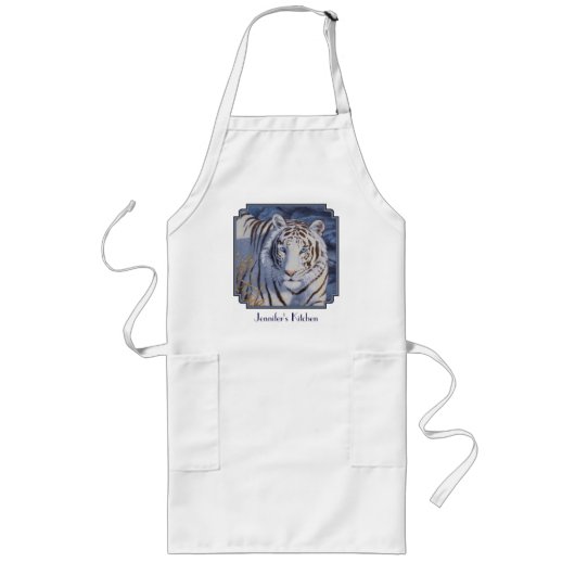Mooie witte tijger met kristalblauwe ogen lang schort (Voorkant)