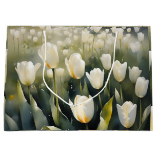 Mooie witte tulpen tuin aquarel schilderij groot cadeauzakje