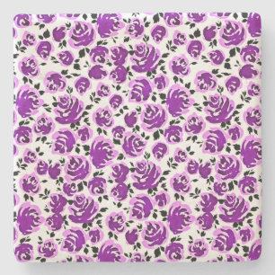 Mooie witte viooltjes rozen patronen stenen onderzetter