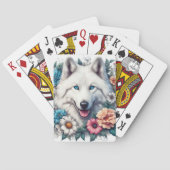 Mooie Witte Wolf en Bloemen Pokerkaarten (Achterkant)