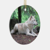 Mooie witte wolf keramisch ornament (Rechts)