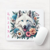 Mooie witte wolf met bloemen muismat (Met muis)