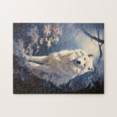 Mooie witte wolf onder de maan legpuzzel (Horizontaal)