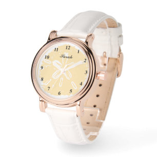 Mooie witte zanddollarschaal op maat gemaakte dame horloge