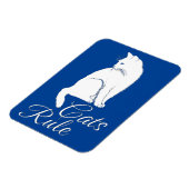 Mooie Witte Zittende Kat met "Katten Regel" Tekst Magneet (Linkerzijde)