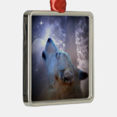 Mooie Wolf en Moon met kerstversiering Metalen Ornament (Rechts)
