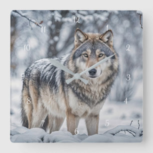 Mooie wolf in de sneeuw in het wild vierkante klok