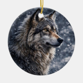 Mooie wolf in de sneeuw Winterzonnewende Keramisch Ornament