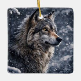 Mooie wolf in de sneeuw Winterzonnewende Keramisch Ornament