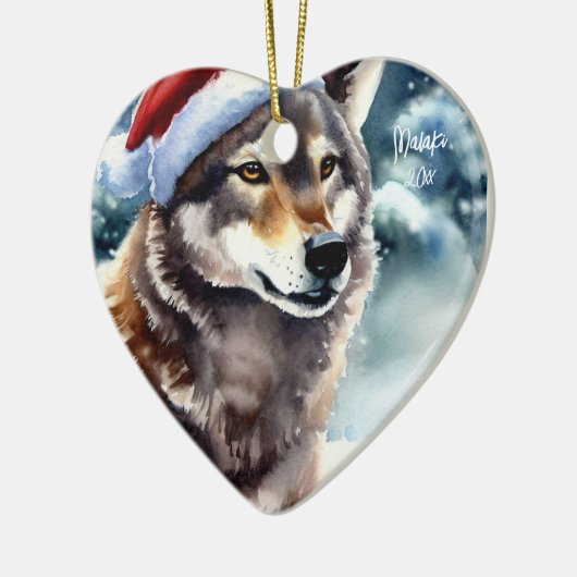 Mooie Wolf in Sneeuw Keramisch Ornament (Links)