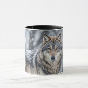 Mooie wolf in sneeuw natuur in het wild mok