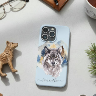 Mooie Wolfskop Watercolor Bos Monogram iPhone 12 Pro Max Hoesje