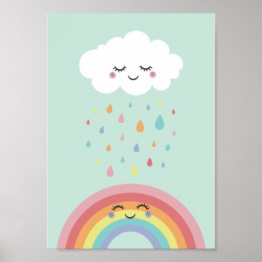 Mooie Wolk Regenboog Kinderkamer Pastel Kleur Post Poster (Voorkant)