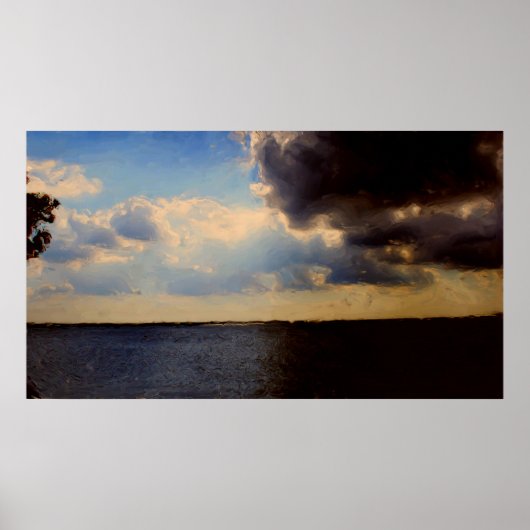 Mooie wolken en olieverf in het meer op Canvas Poster (Voorkant)