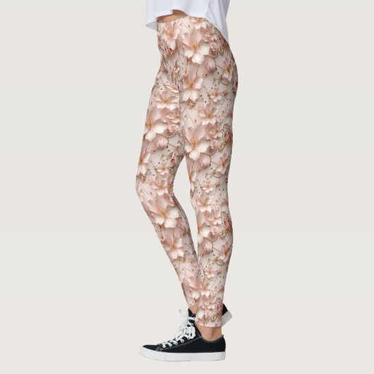 Mooie zachte roze pastelbloem leggings (Links)