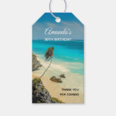 Mooie zandstrand tropisch paradijs verjaardag cadeaulabel (Voorkant)