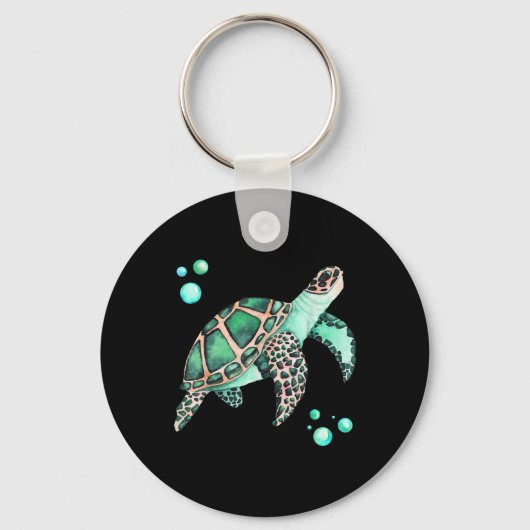 Mooie Zee Turtle Waterverf Sleutelhanger (Voorkant)