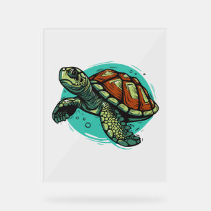 Mooie Zeeen schildpad Vector Art Illustratie Acryl Bord