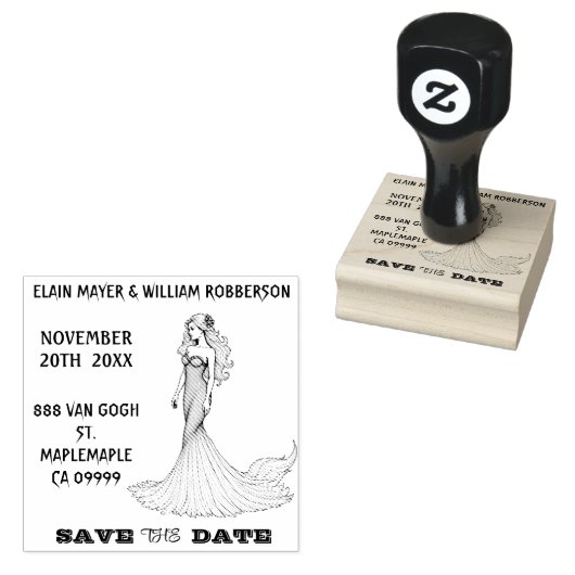 mooie zeemeermin Bewaar de datum Rubberstempel (Gestempeld)