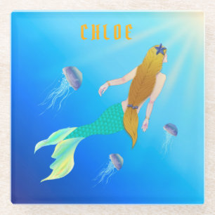 Mooie zeemeermin met Golden Hair Glass Onderzetter Glazen Onderzetter