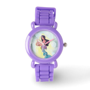 Mooie zeemeermin spelen een harp horloge