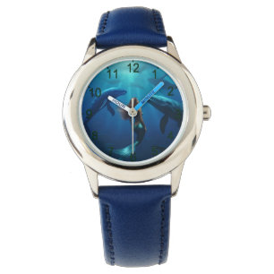 Mooie zeemeermin zwemmen met bultrug walvissen, horloge
