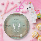 Mooie Zeepaarden, Strand Huwelijk, Schelpen Papieren Bordje (Feest)