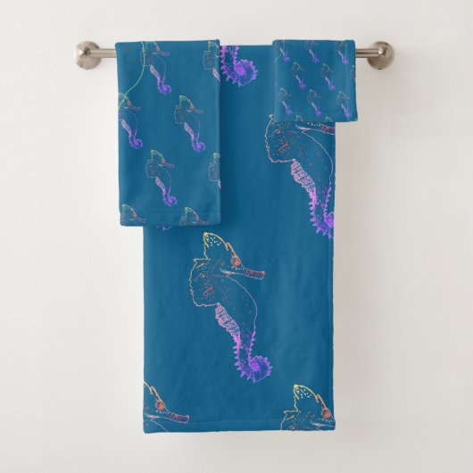 Mooie zeepaardjes badkamer handdoek set (Insitu)