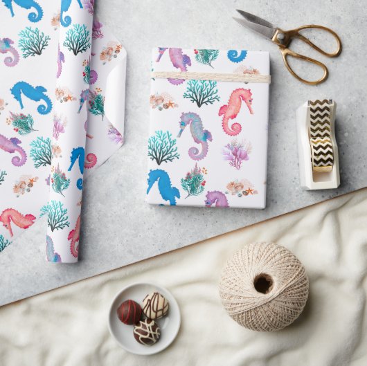 Mooie zeepaardjes inpakpapier (Crafts)