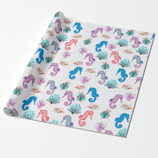 Mooie zeepaardjes inpakpapier (Uitgerold)