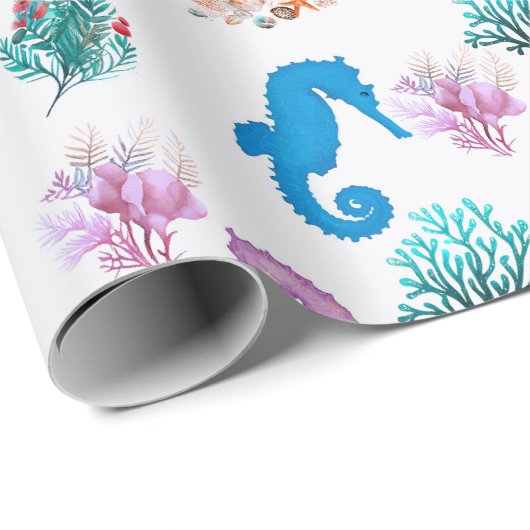 Mooie zeepaardjes inpakpapier (Rol Hoek)