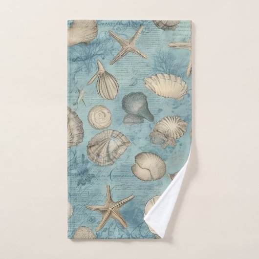 Mooie  zeeschelpen in blauw bad handdoek (Handdoek)