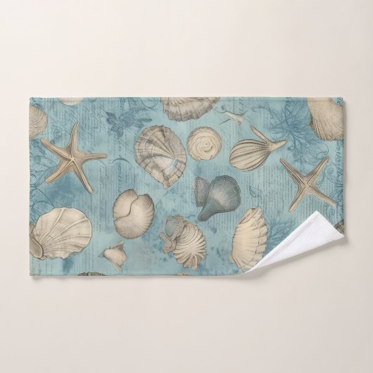 Mooie  zeeschelpen in blauw bad handdoek (Handdoek)