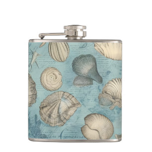 Mooie  zeeschelpen in blauw heupfles