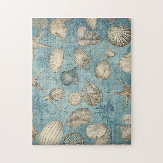 Mooie zeeschelpen in blauw legpuzzel (Verticaal)