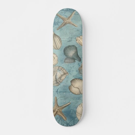 Mooie zeeschelpen in blauw skateboard (Voorkant)