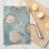 Mooie  zeeschelpen in blauw theedoek (Quarter Fold)