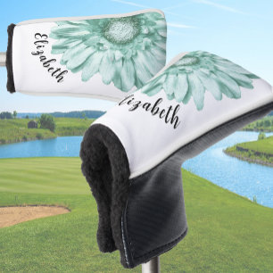 Mooie zeeschuimgroene madeliefjesbloem aangepaste golfheadcover
