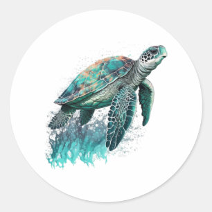 Mooie zeeslaan met een grote Zee schildpad Ronde Sticker