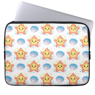 Mooie zeester gloeit ❄️ Strandstemming schelpen Laptop Sleeve