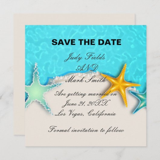 Mooie Zeester Summer Strand Save The Date Kaart (Voorkant / Achterkant)