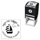 Mooie zeilboot #2 Nautilus Ronde Bibliotheek Boekn Zelfinktende Stempel (In situ)