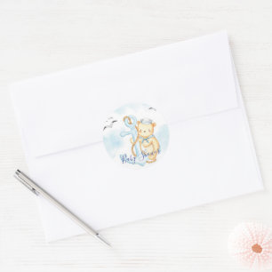 Mooie zeiler beer babyshower klassieke ronde stick sticker