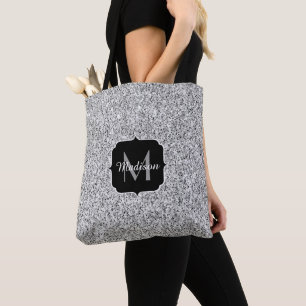 Mooie zilveren glitter-sparren Monogram Tote Bag